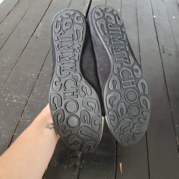 Jimmy Choo Gaze Black Suede Ballet Flats Gold Toe Slip On Shoes Women's 37.5 - Picture 7 of 8